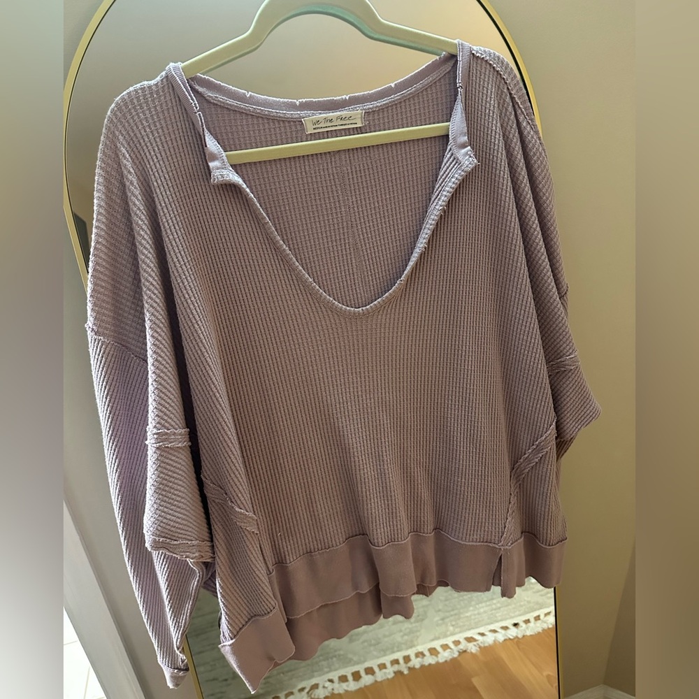 We The Free Lavender Waffle Knit V-Neck Top